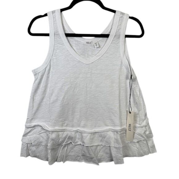 NEW! Wilt Double Tier Mock Hem White Tank Slub Cotton Ruffle Hem Size Small - Picture 3 of 10
